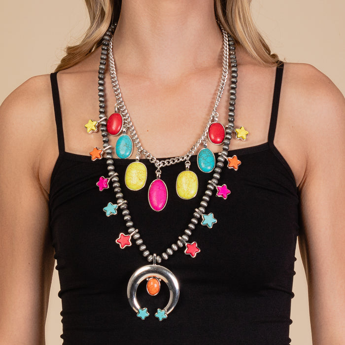 72916 - Star Squash Blossom Necklace - Multi