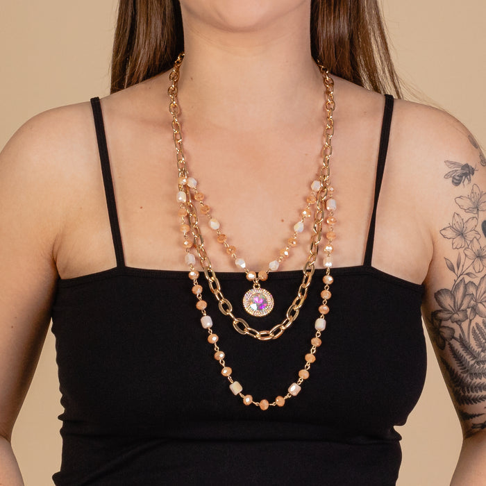 72948 - Layered Rhinestone Necklace - Gold