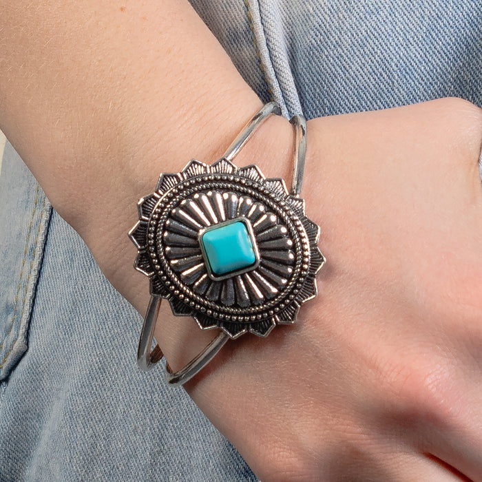 74838 - Squash Blossom Cuff Bracelet - Turquoise & Silver