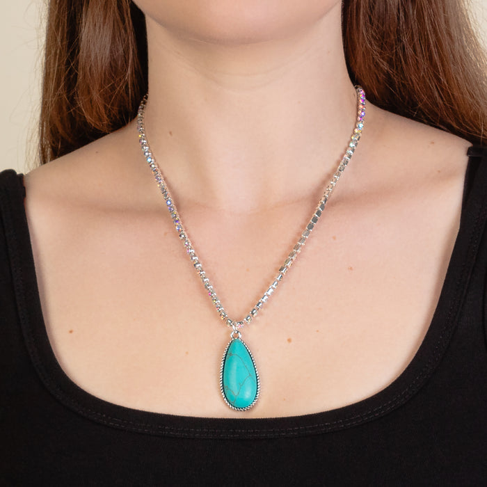92217 - Squash Blossom Pendant Necklace - Turquoise