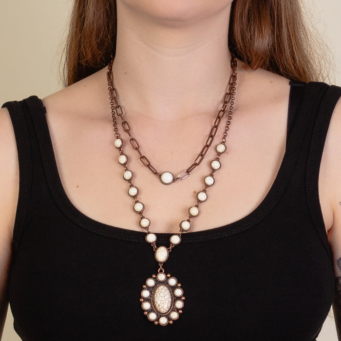 92229 - Layered Squash Blossom Necklace - Ivory & Copper