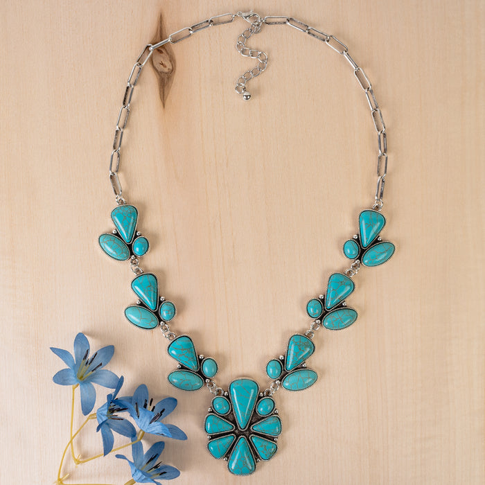 92243 - Squash Blossom Necklace - Turquoise & Silver