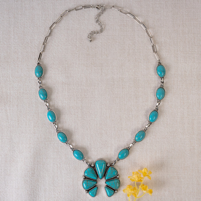 92244 - Squash Blossom Necklace - Turquoise & Silver