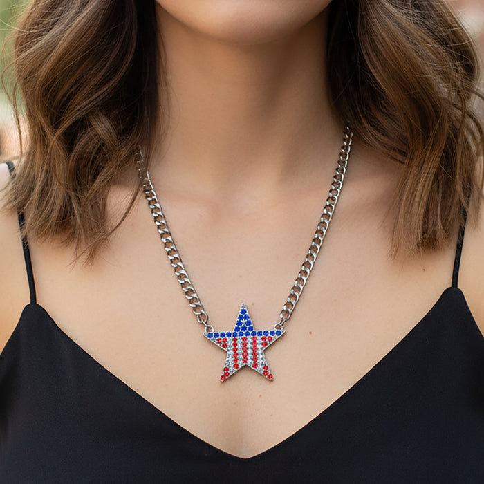 92451 - American Flag Star Necklace - Red White & Blue