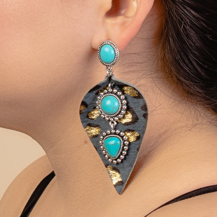 93119 - Animal Print Squash Blossom Earrings - Grey