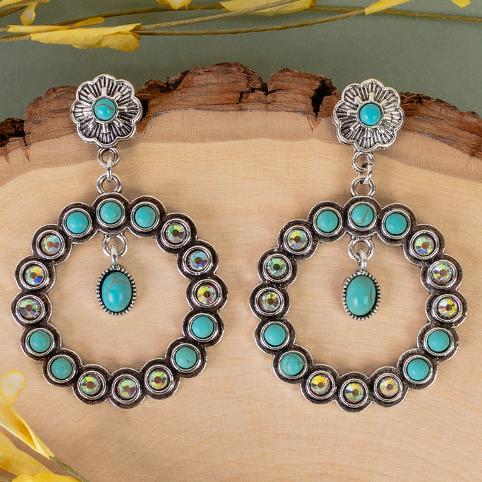 93366 - Squash Blossom Earrings - Turquoise & AB