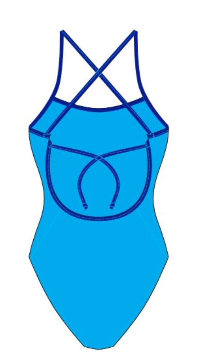 AK Women's AK Tieback swimsuit in Laguna and Speed colors, featuring a stylish tieback design and sleek swimwear fit.