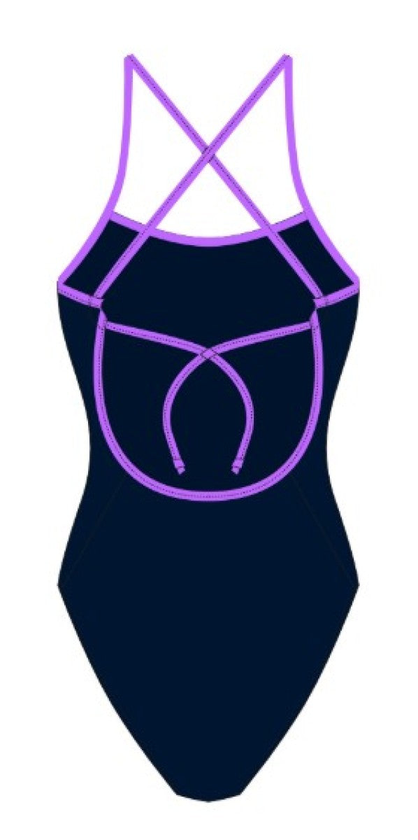 AK Womens AK Tieback swimsuit in Mystic Blue with paddle design, featuring a stylish tieback and vibrant blue color.