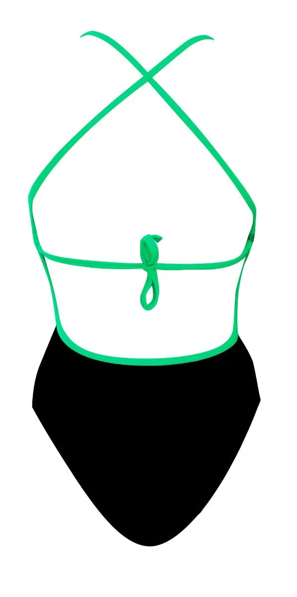 Black and teal AK Womens AK Tieback swimsuit with adjustable tieback and sleek design, ideal for swimming and beachwear.