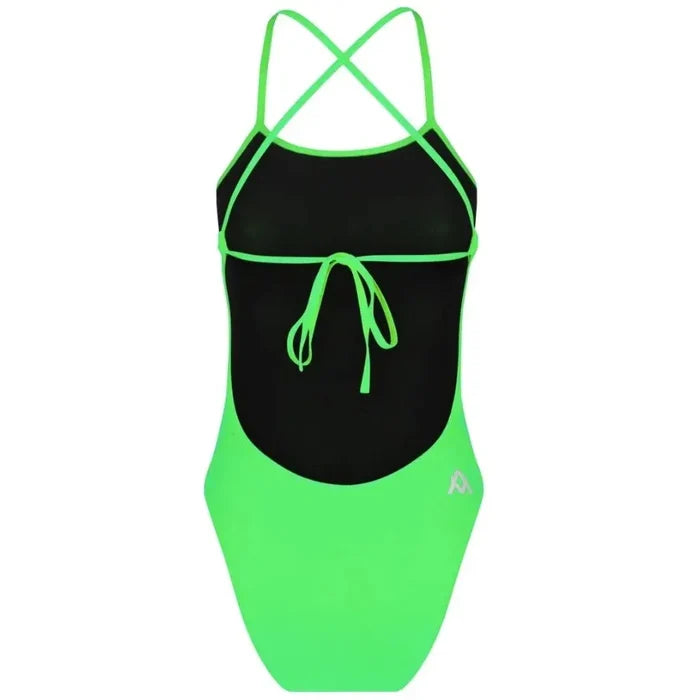 Amani Girls Zesty Tie Back Swimsuit in bright, colorful pattern, featuring a tie-back design and comfortable fit for swimming.