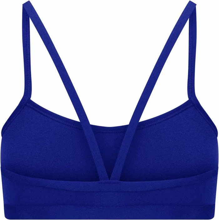 Amani Women's Cobalt Bikini Top in blue, with adjustable straps and a secure fit, designed for swimwear and beachwear.