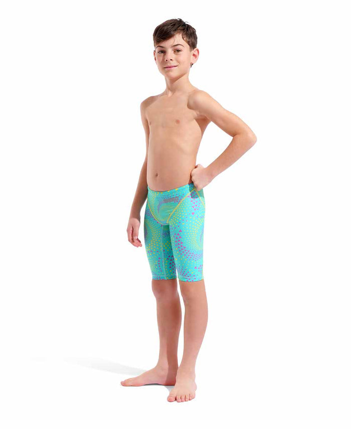 Arena Boys Powerskin ST Next Limited Edition Jammer in Fireflow Seaglass with sleek swimwear design and branding.