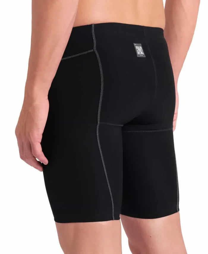 Arena men's Powerskin Impulso jammer in black and teal, featuring sleek swimwear design with a close fit for competitive swimming.