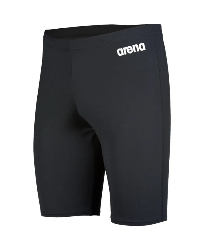 Black Arena men's team swim jammer, a tight-fitting swimming suit with a sleek design, designed for competitive swimming.
