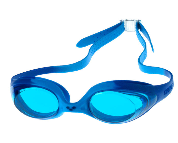 Blue Arena Spider Junior Goggle with adjustable strap and clear lenses, designed for young swimmers.