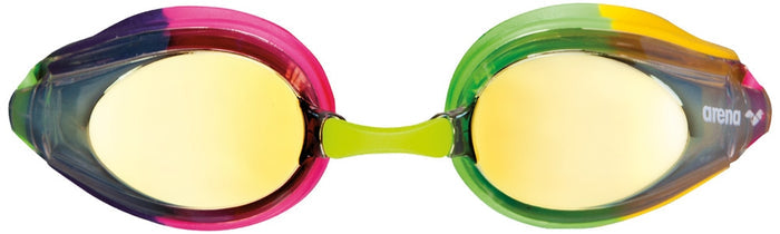 Pink Arena Tracks Mirror Junior goggles with mirrored lenses, designed for young swimmers.