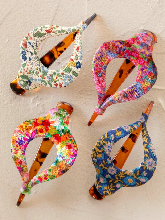 Floral Fabric Boho Hair Clip - Indigo-view 3