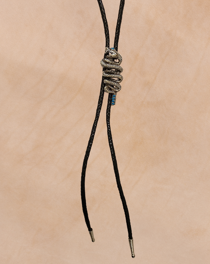Bolo Tie Western Rattle Snake Turquoise Stone Accent
