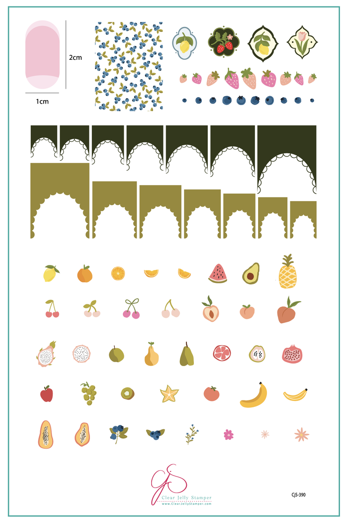 CjS-390 - Frilly Fruit | Clear Jelly Stamping Plate