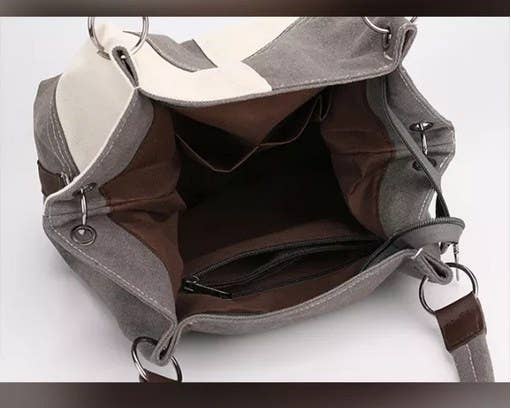 Colour-block Black Canvas Shoulder Bag