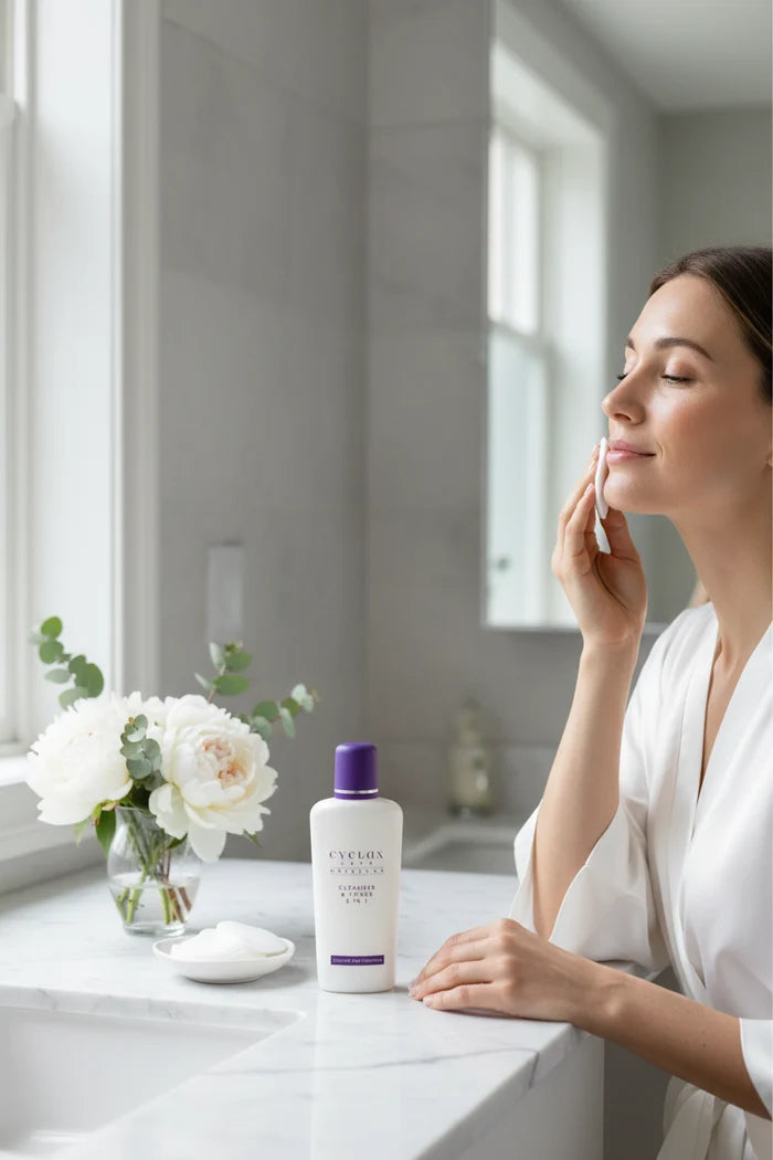 This combined cleanser and toner is a unique development in skincare. The delicate cleanser removes make-up and impurities, whilst the gentle toner refreshes the skin. Buy from Salonservdirect, Leicester LE5 5LD