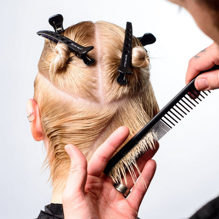 Sam Villa Dry Sectioning Clips, professional hair sectioning clips with silicone band for ultra-secure non-slip grip, no crease or marks, perfect for dry cutting, styling, and clean sectioning on all hair types including fine, coarse, and curly, essential salon-quality hair clips for stylists