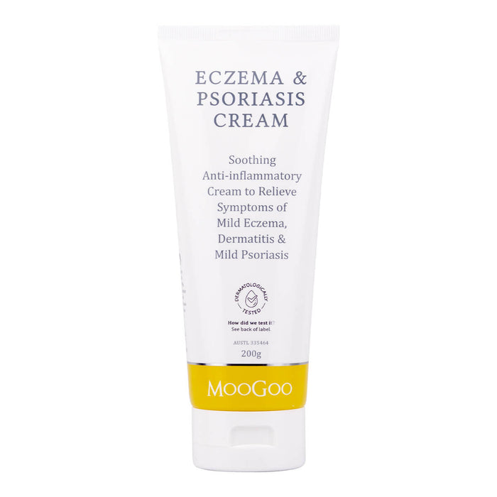 200g tube of MooGoo Eczema & Psoriasis Cream on a white background.