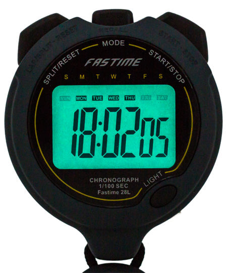 Fastime 28L grey stopwatch with digital display and stopwatch functions, designed for accurate time measurement.