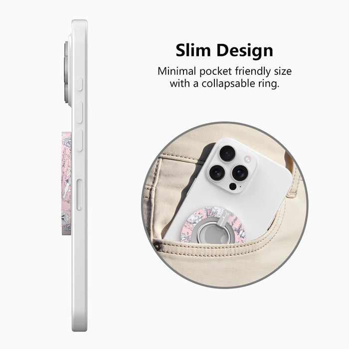 French Affair Hold It Fancy MagSafe grip ring with a pink and navy toile de Jouy print design from Fancy Bands