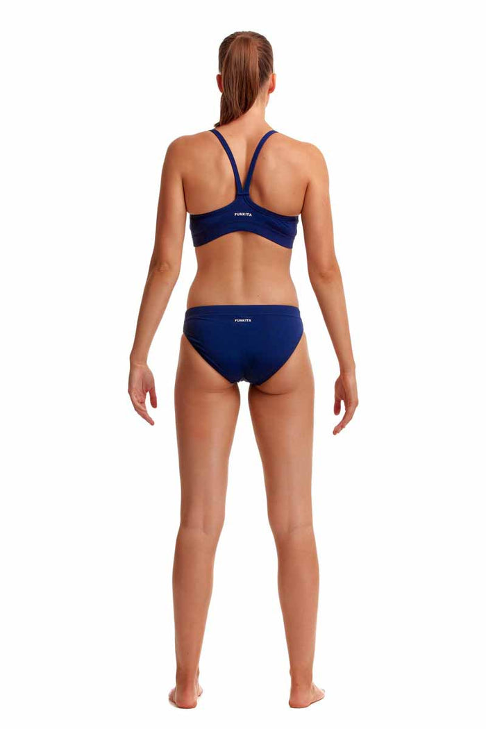 Funkita Ladies Still Ocean Navy sports top, a stylish bikini/tankini with a fitted design and ocean-inspired print.
