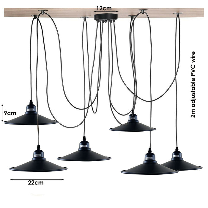 Industrial Spider Pendant Light 6 Way Multi Drop E27 Matte Black~1181