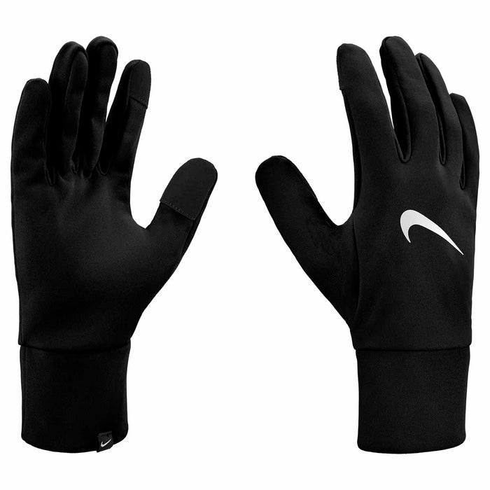 Nike men's Therma-Fit fleece tech gloves in black and white, designed for warmth and comfort during cold weather.