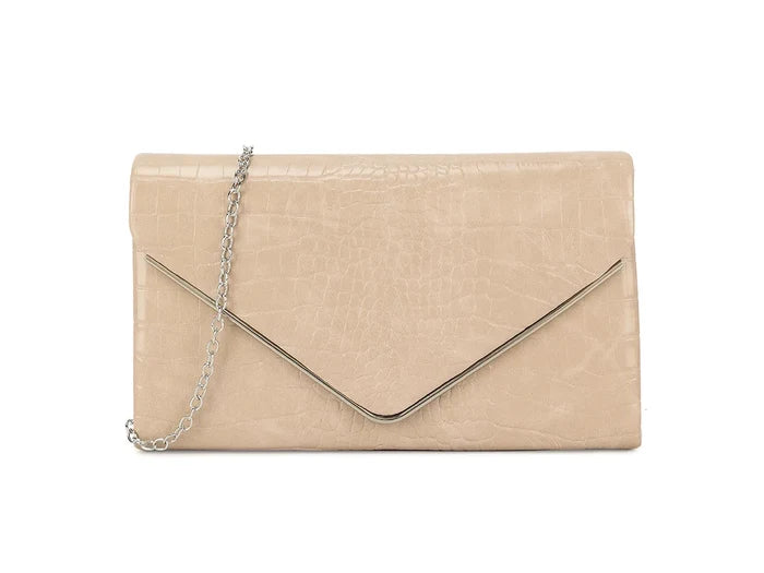 Nude Croc Print Clutch Bag