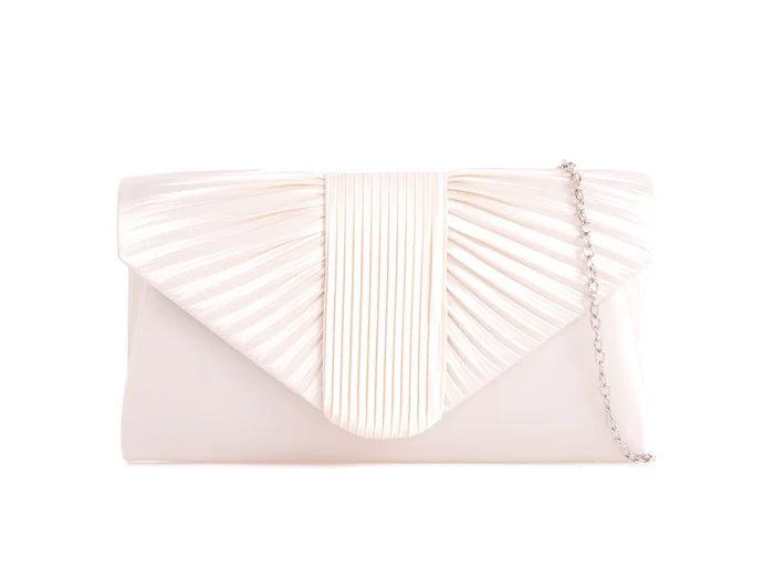 Nude Pale Gold Satin Ruffled Clutch Bag