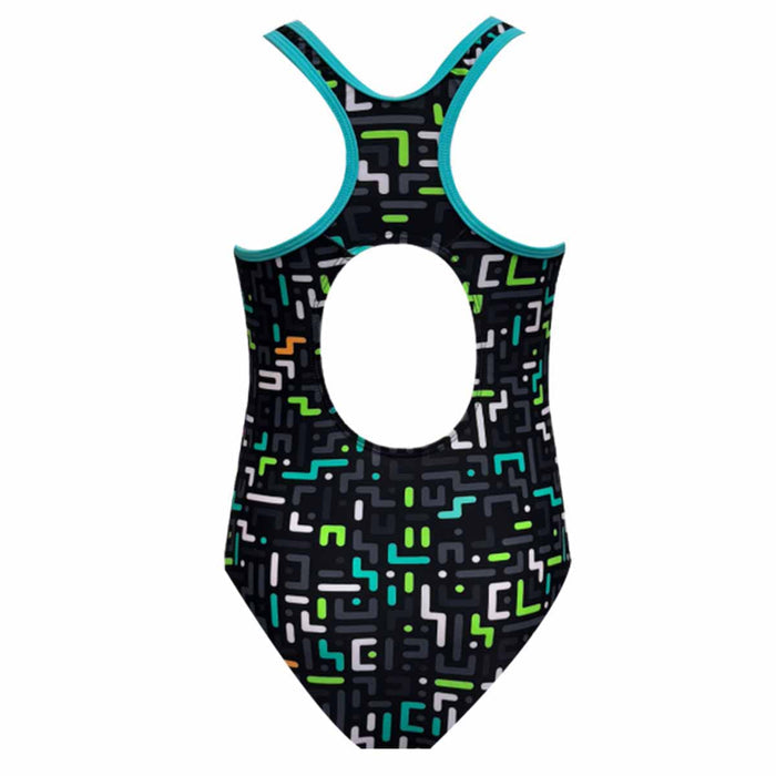 Ras Girls Gya Sport Back Swimsuit for girls, black and multi-color, featuring a sporty back design, ideal for swimming and active play.