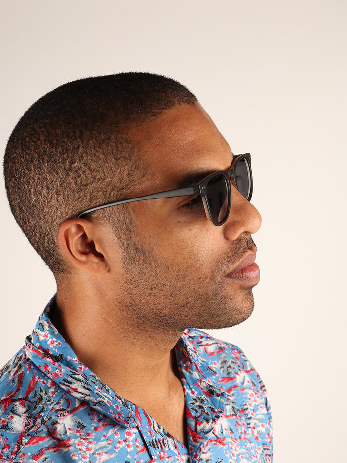 Retro Thin Frame Square Polarised Sunglasses | Matte Black-Image 4