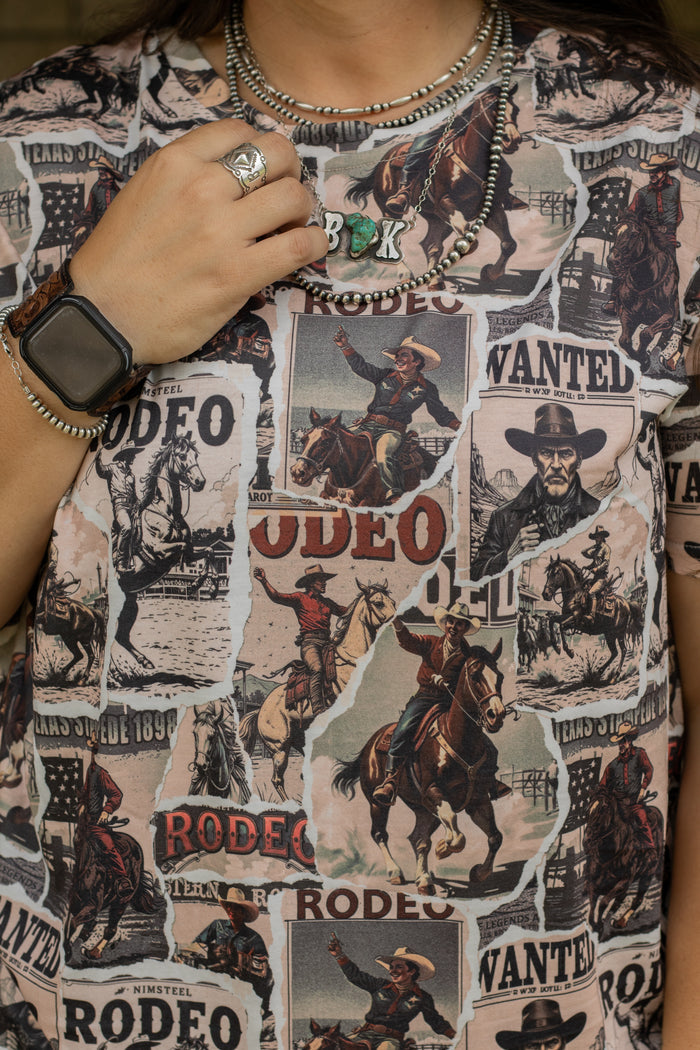 Rodeo Collage Western Print Short Sleeve Top