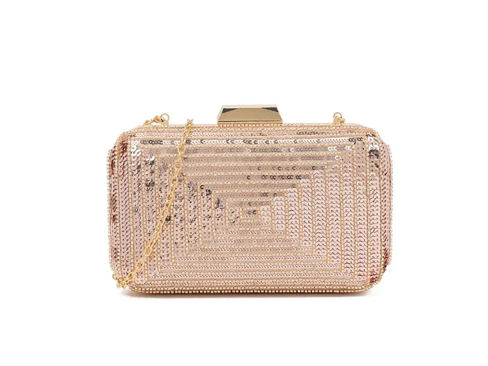 Rose Gold Sequin Beaded Box Clutch Bag