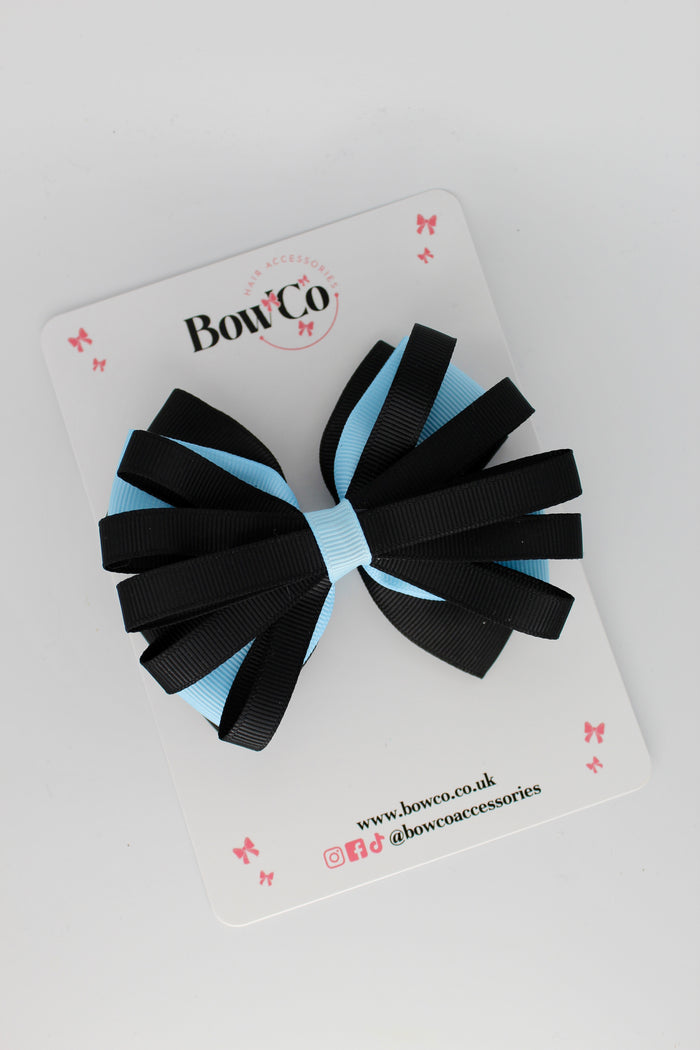 School Bow Black and Blue Topaz - Spiral Bow - Clip