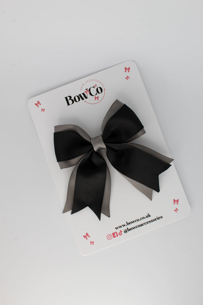 School Bow Black and Metal Grey - Tail Bow Clip
