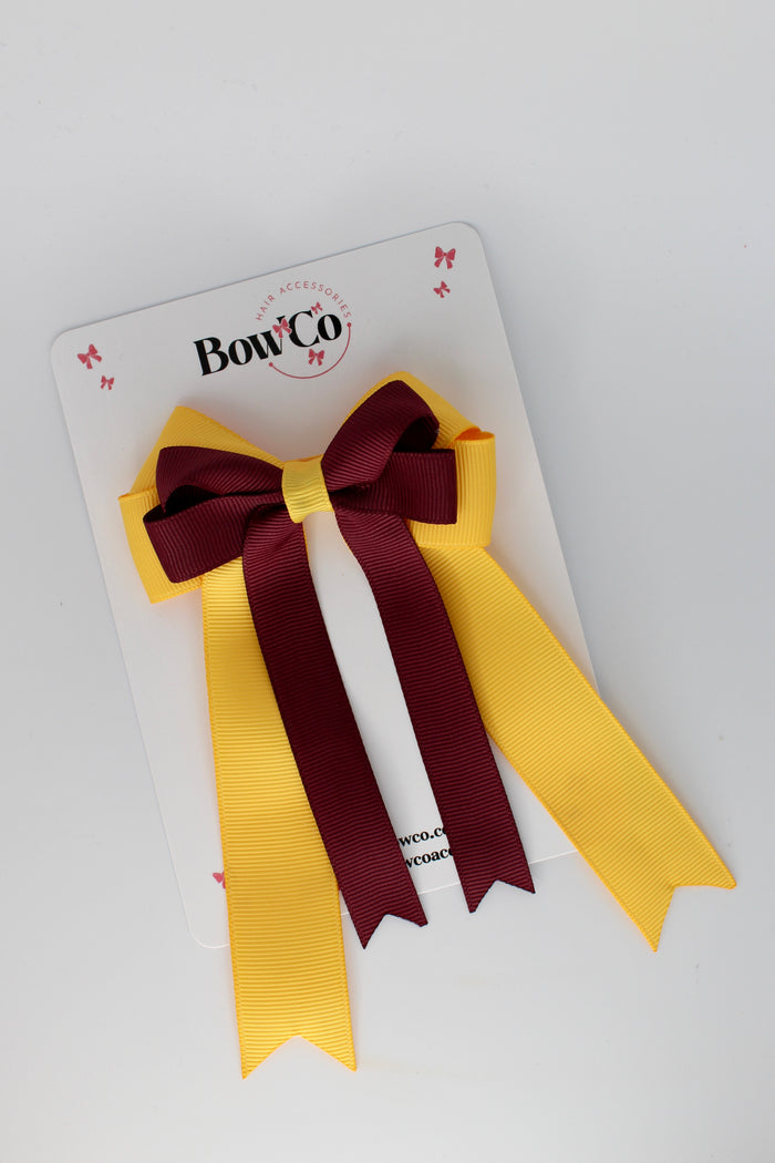 School Bow Burgundy and Yellow Gold - Double Bow Tail