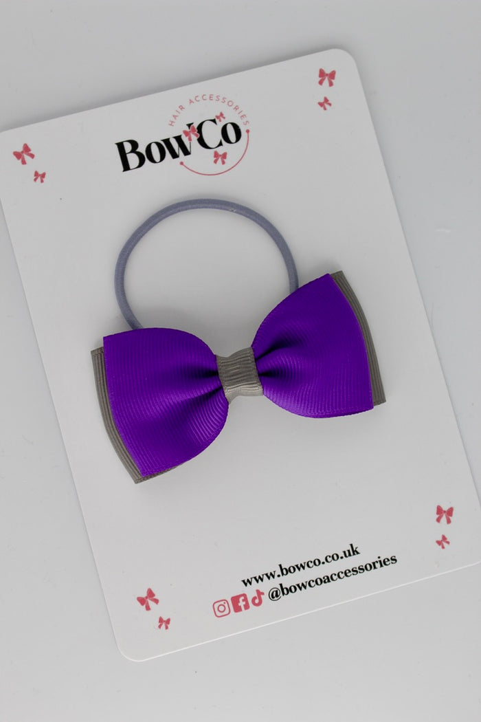 School Bow Purple and Metal Grey - Double Lapel Bow - Clip