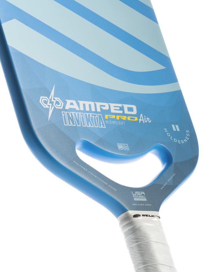Holderness Family Selkirk AMPED Pro Air pickleball paddle in blue.
