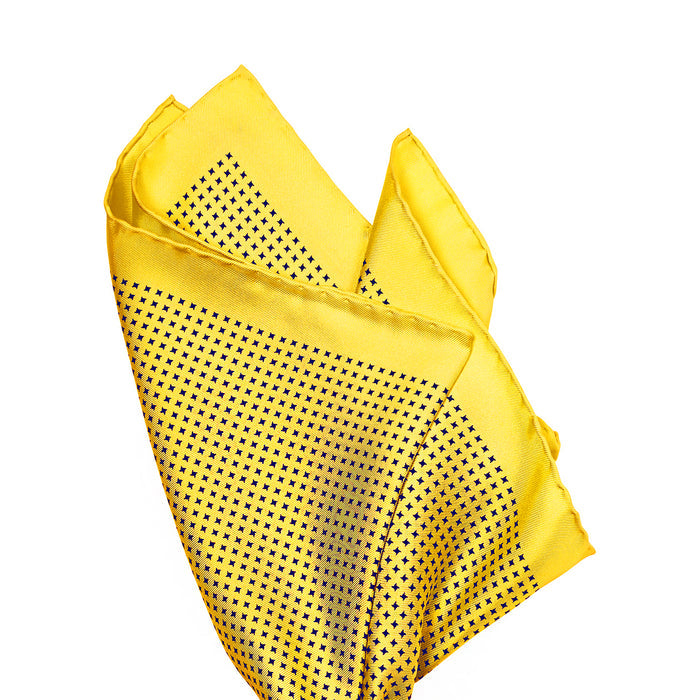 Sovereign Grade 100% Silk Yellow Repeating Star Pocket Square