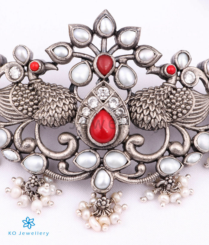 The Parnika Silver Peacock Choker (Oxidised)