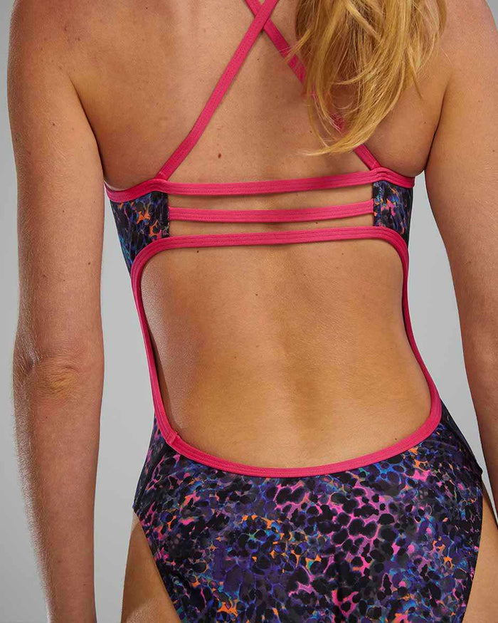 TYR Women's Stipple Trinityfit Swimsuit in Petunia, showcasing a sleek, fitted one-piece swimsuit with stylish stipple pattern.