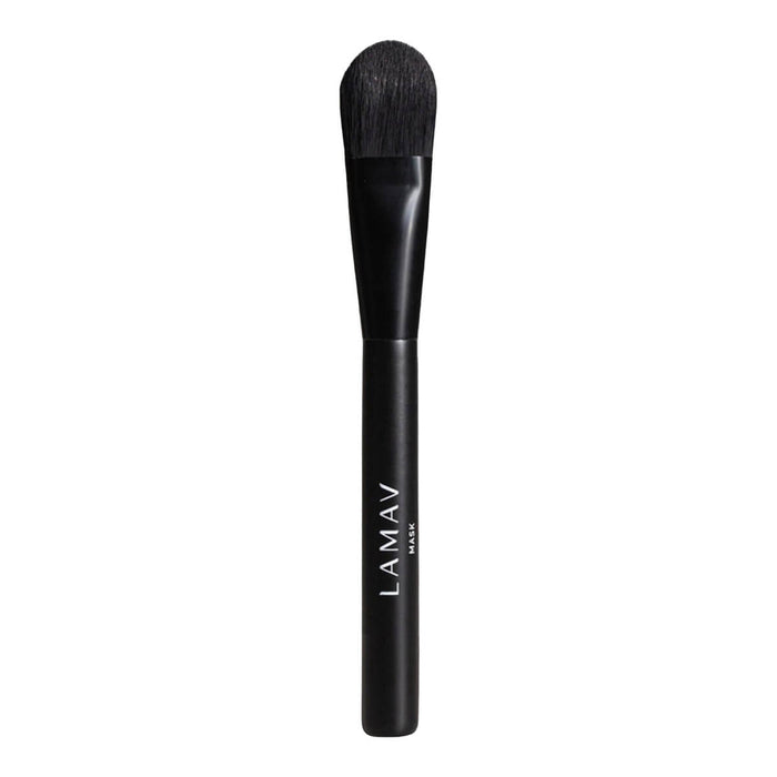 Black vegan face mask brush with densely packed, soft luxe synthetic bristles.