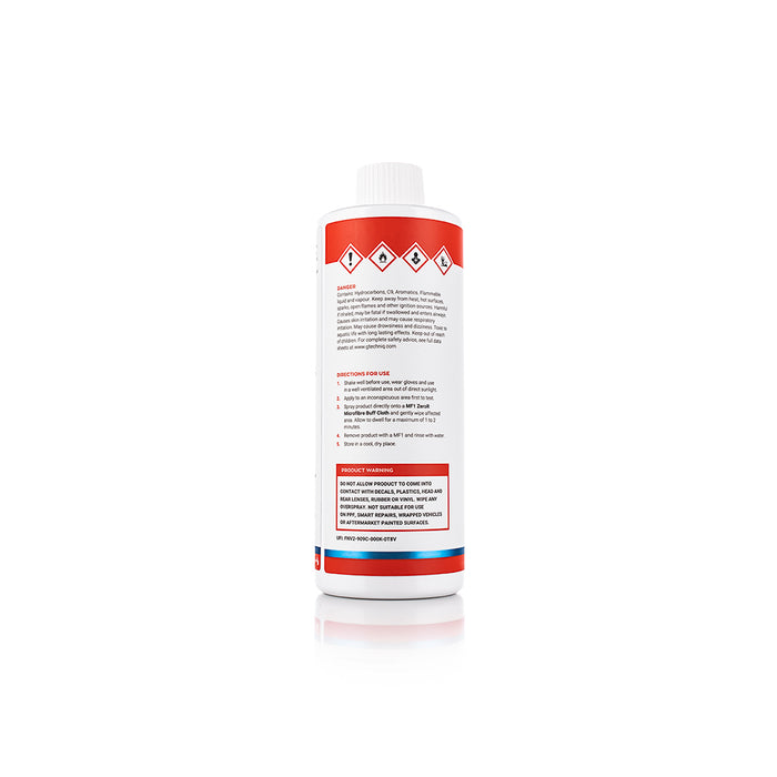 The back of a bottle of Gtechniq W7 Tar and Glue Remover on a white background.
