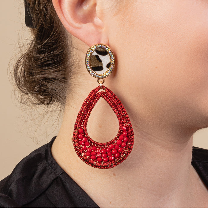 1304 - Animal Print Hoop Earrings - Red