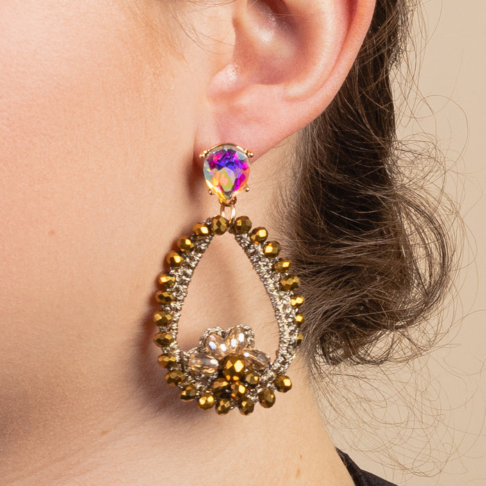 1305 - Beaded Drop Earrings - Gold